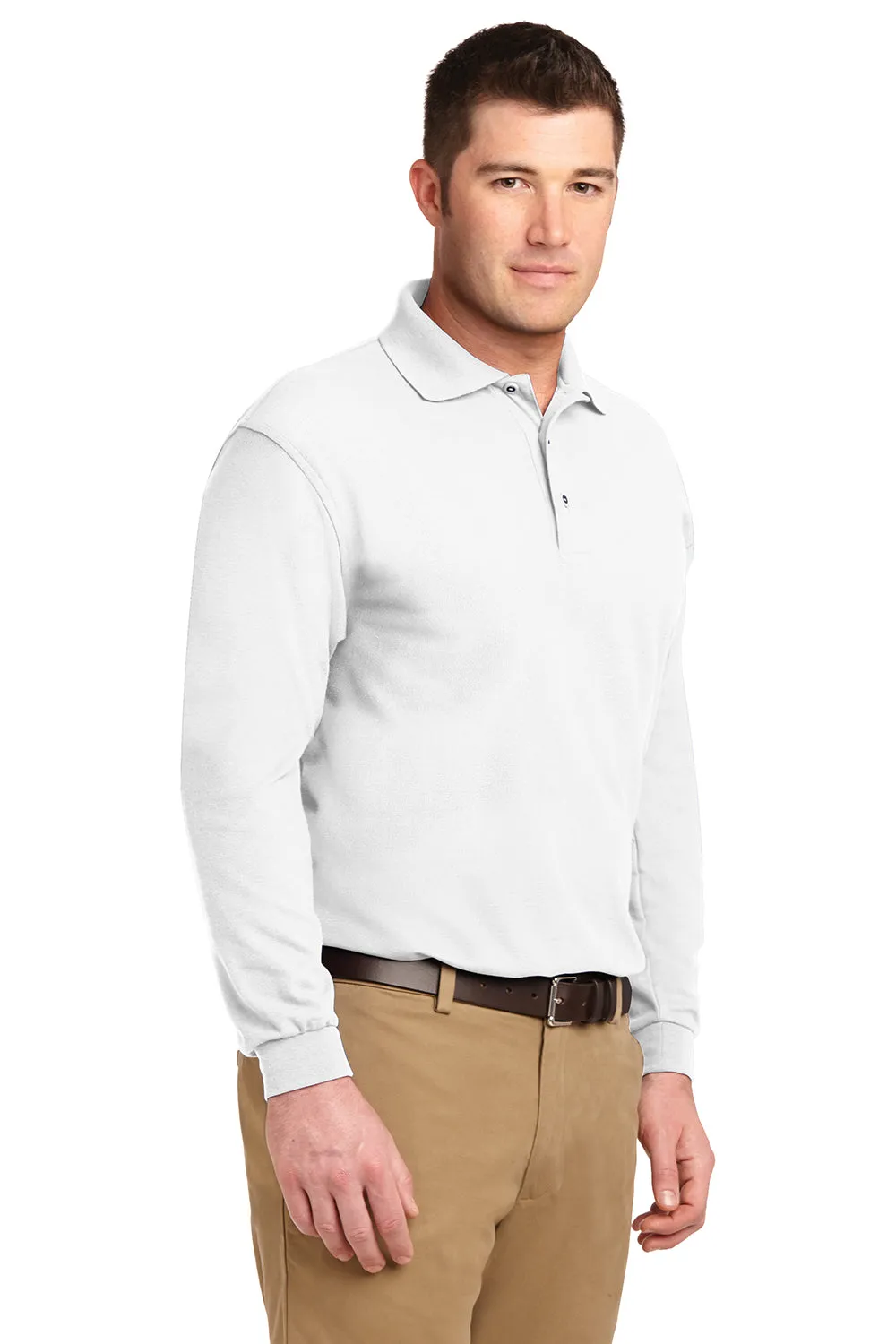 Port Authority Mens Silk Touch Wrinkle Resistant Long Sleeve Polo Shirt - White
