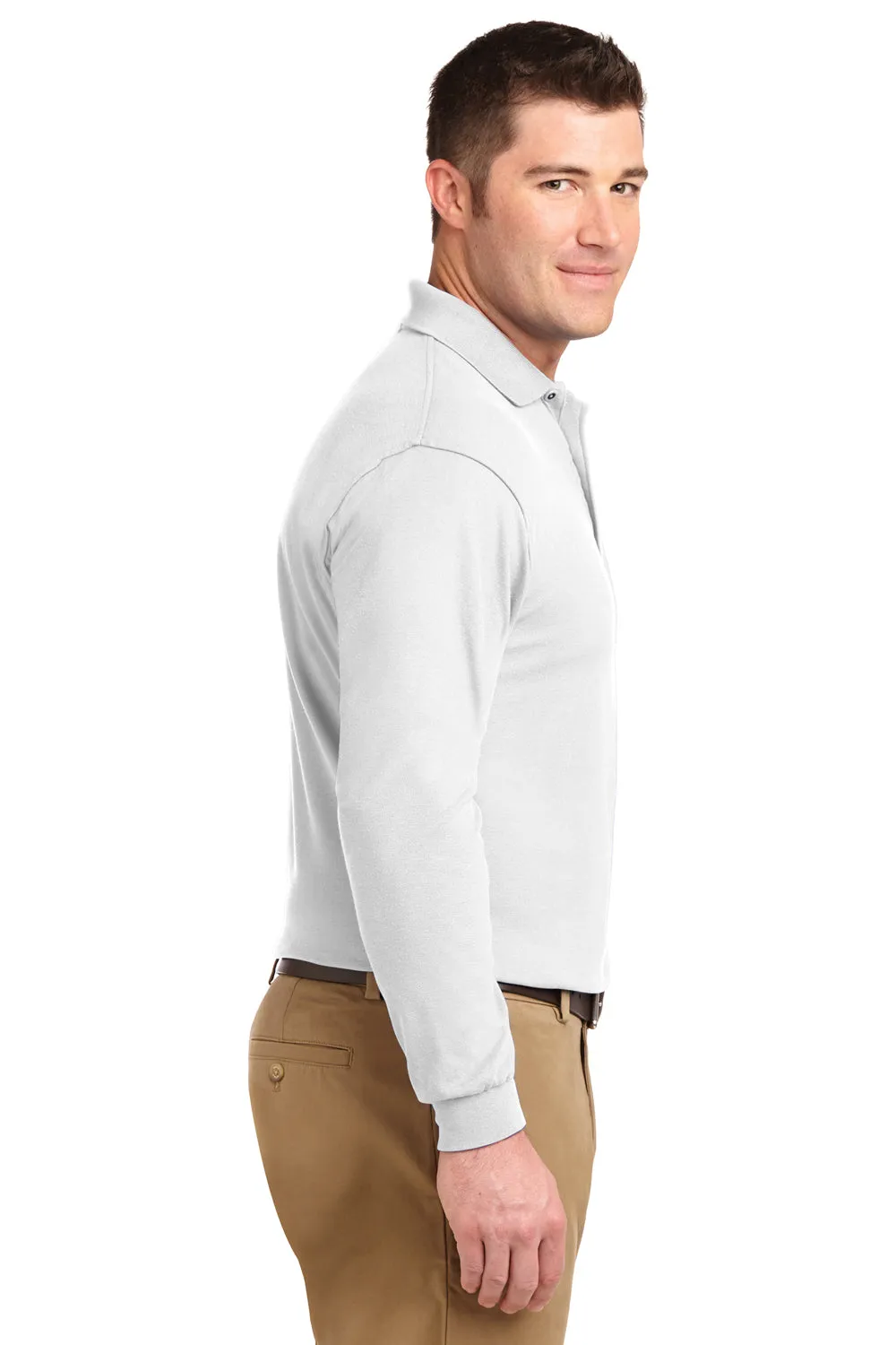 Port Authority Mens Silk Touch Wrinkle Resistant Long Sleeve Polo Shirt - White