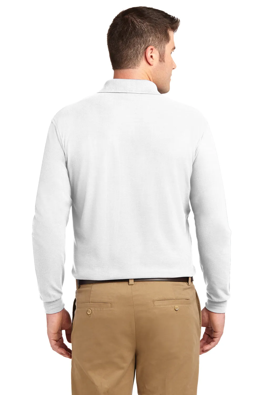 Port Authority Mens Silk Touch Wrinkle Resistant Long Sleeve Polo Shirt - White