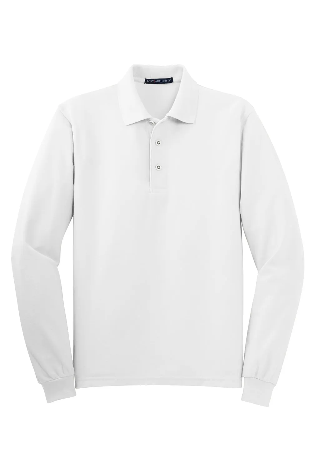 Port Authority Mens Silk Touch Wrinkle Resistant Long Sleeve Polo Shirt - White