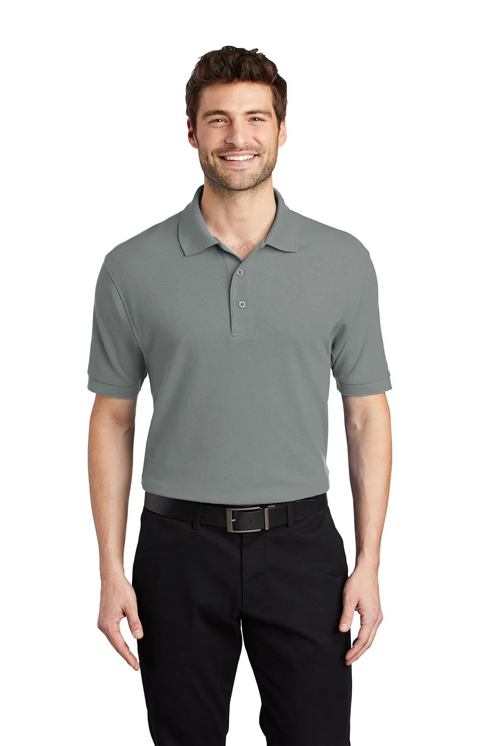Port Authority Mens Silk Touch Wrinkle Resistant Short Sleeve Polo Shirt - Cool Grey