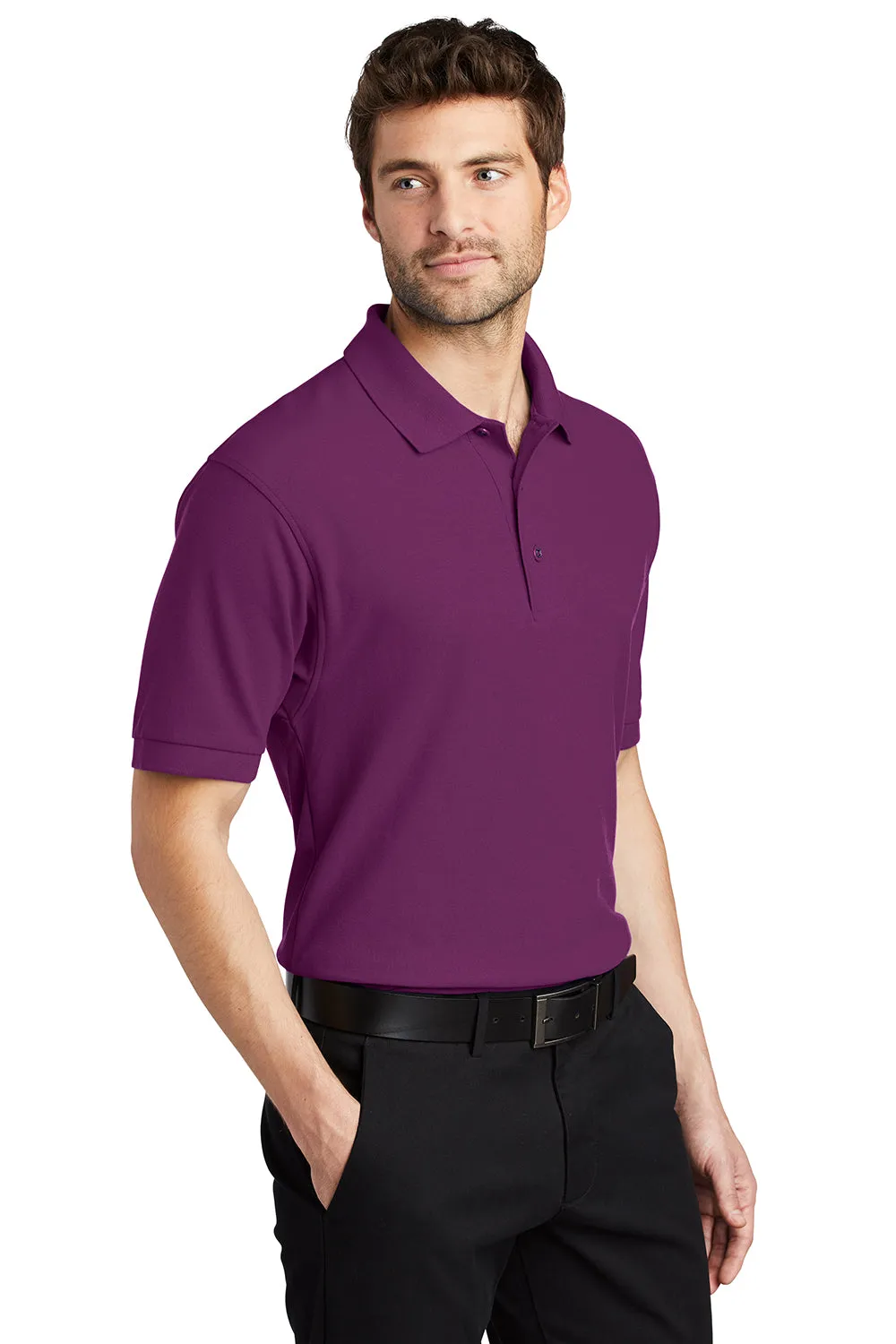Port Authority Mens Silk Touch Wrinkle Resistant Short Sleeve Polo Shirt - Deep Berry Purple