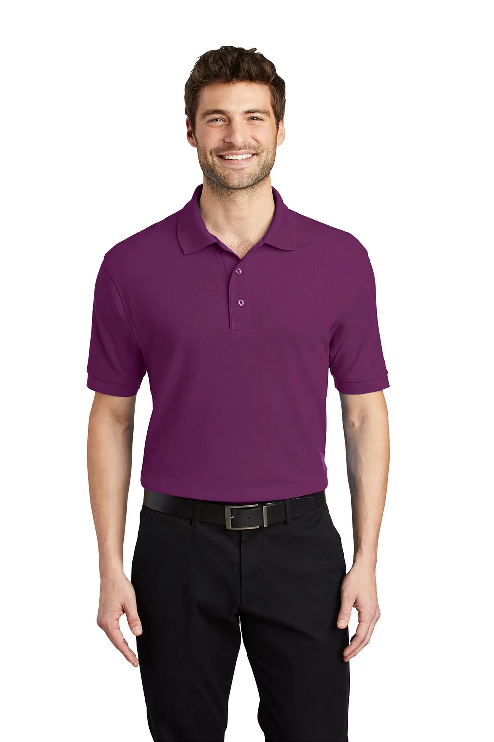 Port Authority Mens Silk Touch Wrinkle Resistant Short Sleeve Polo Shirt - Deep Berry Purple