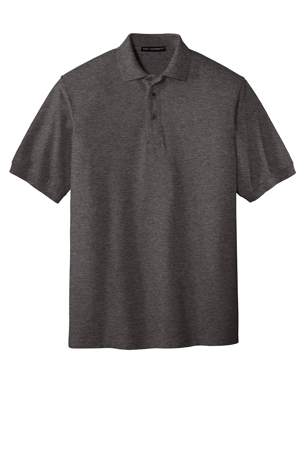 Port Authority Mens Silk Touch Wrinkle Resistant Short Sleeve Polo Shirt - Heather Charcoal Grey