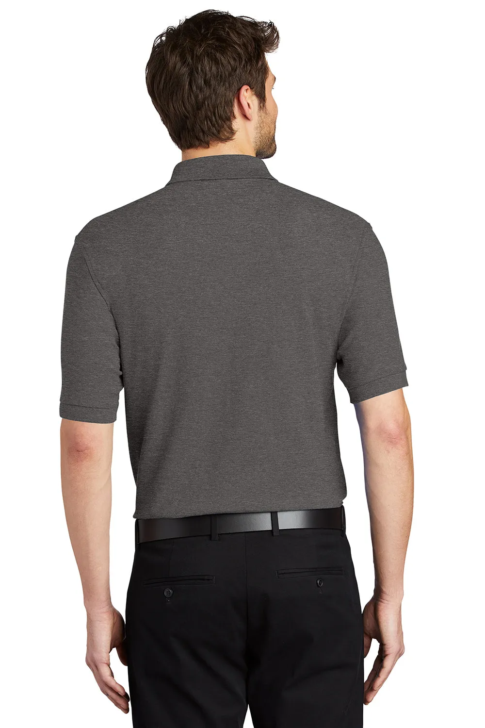 Port Authority Mens Silk Touch Wrinkle Resistant Short Sleeve Polo Shirt - Heather Charcoal Grey