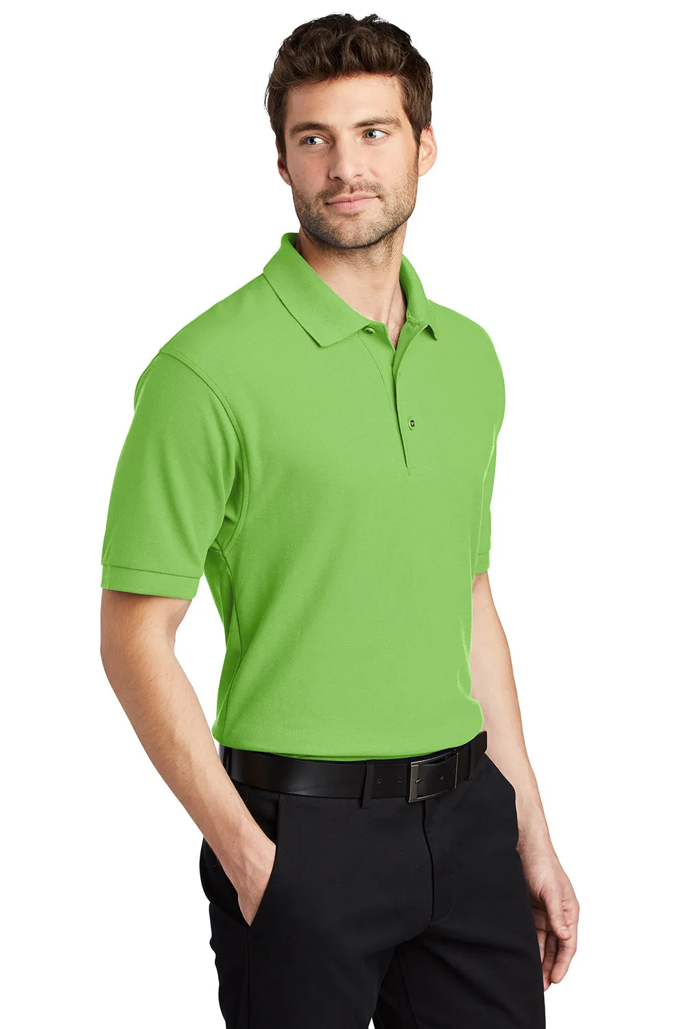 Port Authority Mens Silk Touch Wrinkle Resistant Short Sleeve Polo Shirt - Lime Green