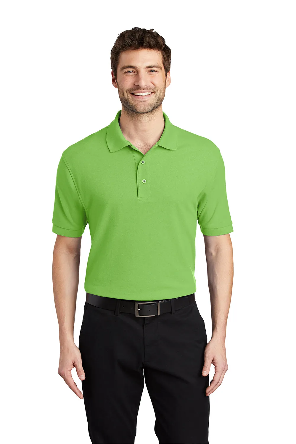 Port Authority Mens Silk Touch Wrinkle Resistant Short Sleeve Polo Shirt - Lime Green