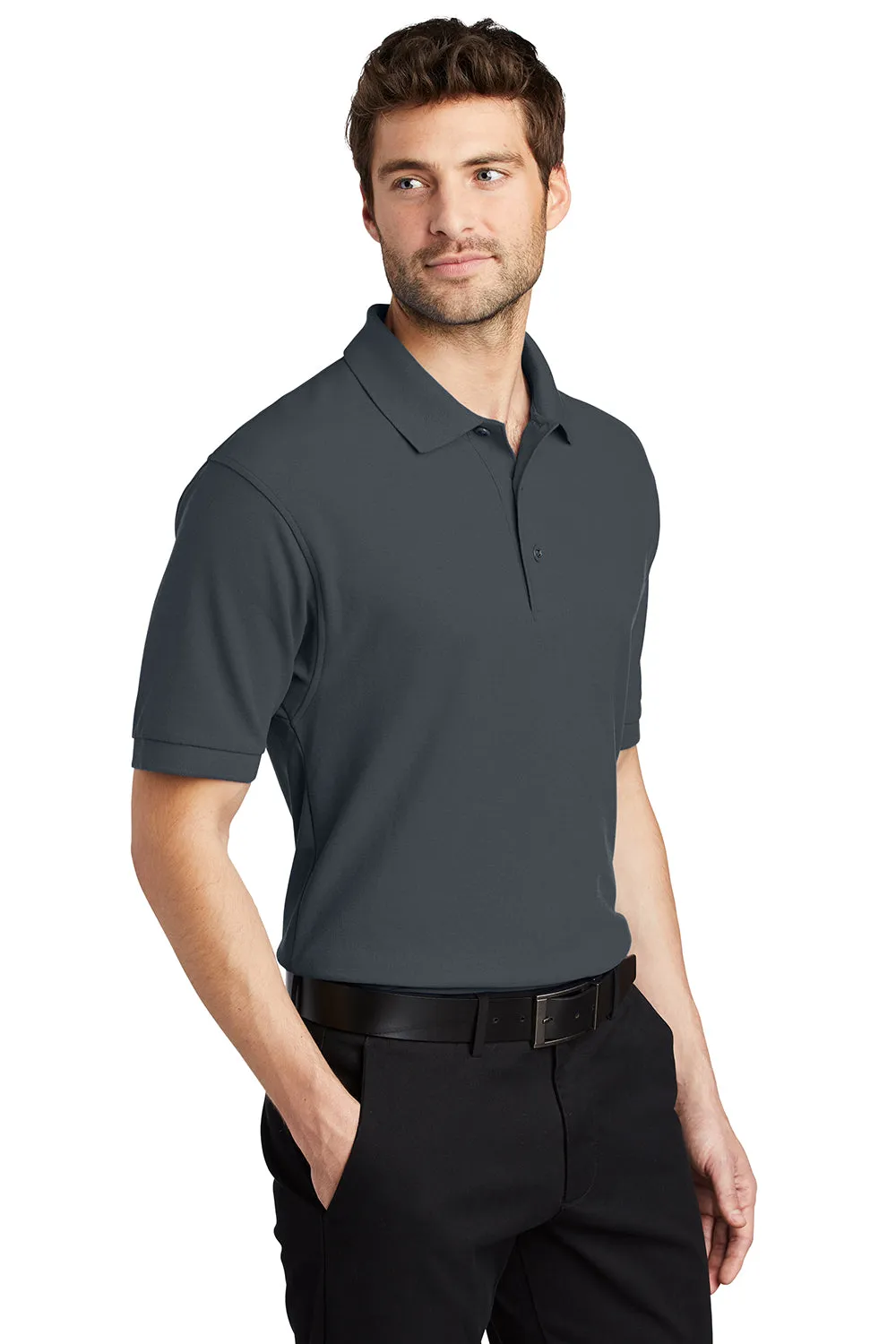 Port Authority Mens Silk Touch Wrinkle Resistant Short Sleeve Polo Shirt - Steel Grey