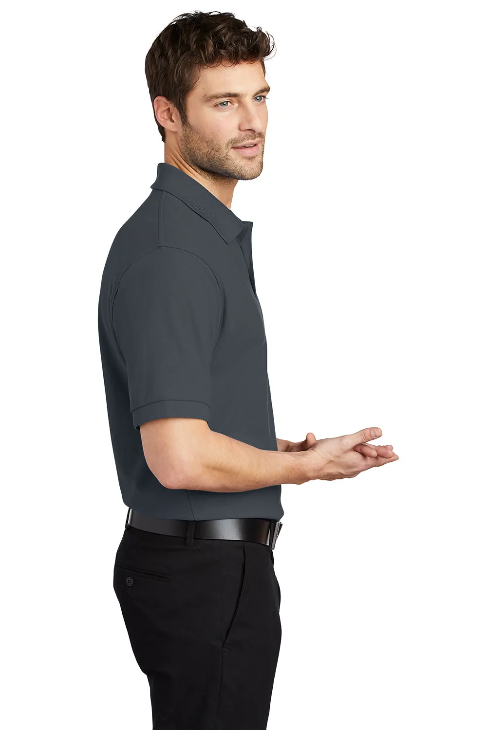 Port Authority Mens Silk Touch Wrinkle Resistant Short Sleeve Polo Shirt - Steel Grey