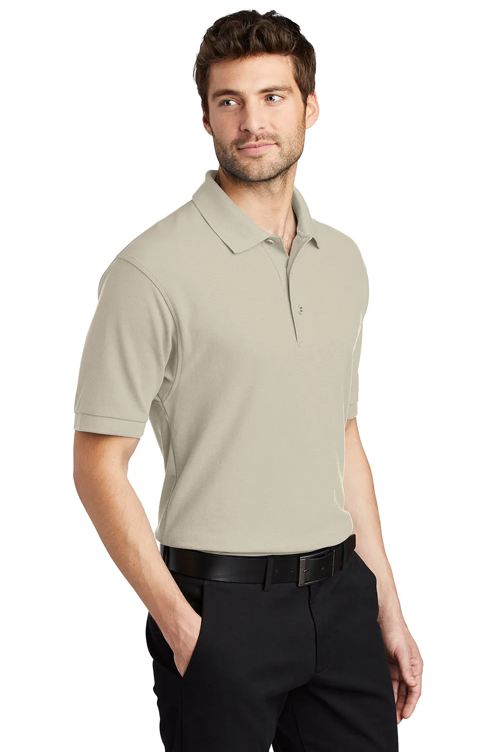 Port Authority Mens Silk Touch Wrinkle Resistant Short Sleeve Polo Shirt - Stone
