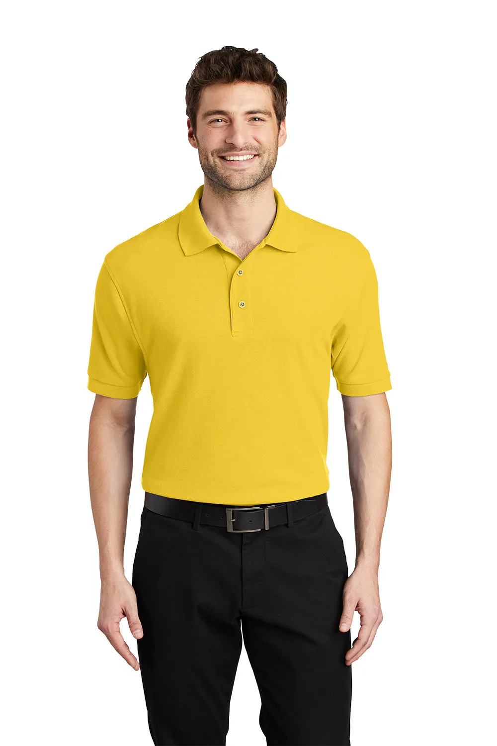 Port Authority Mens Silk Touch Wrinkle Resistant Short Sleeve Polo Shirt - Sunflower Yellow