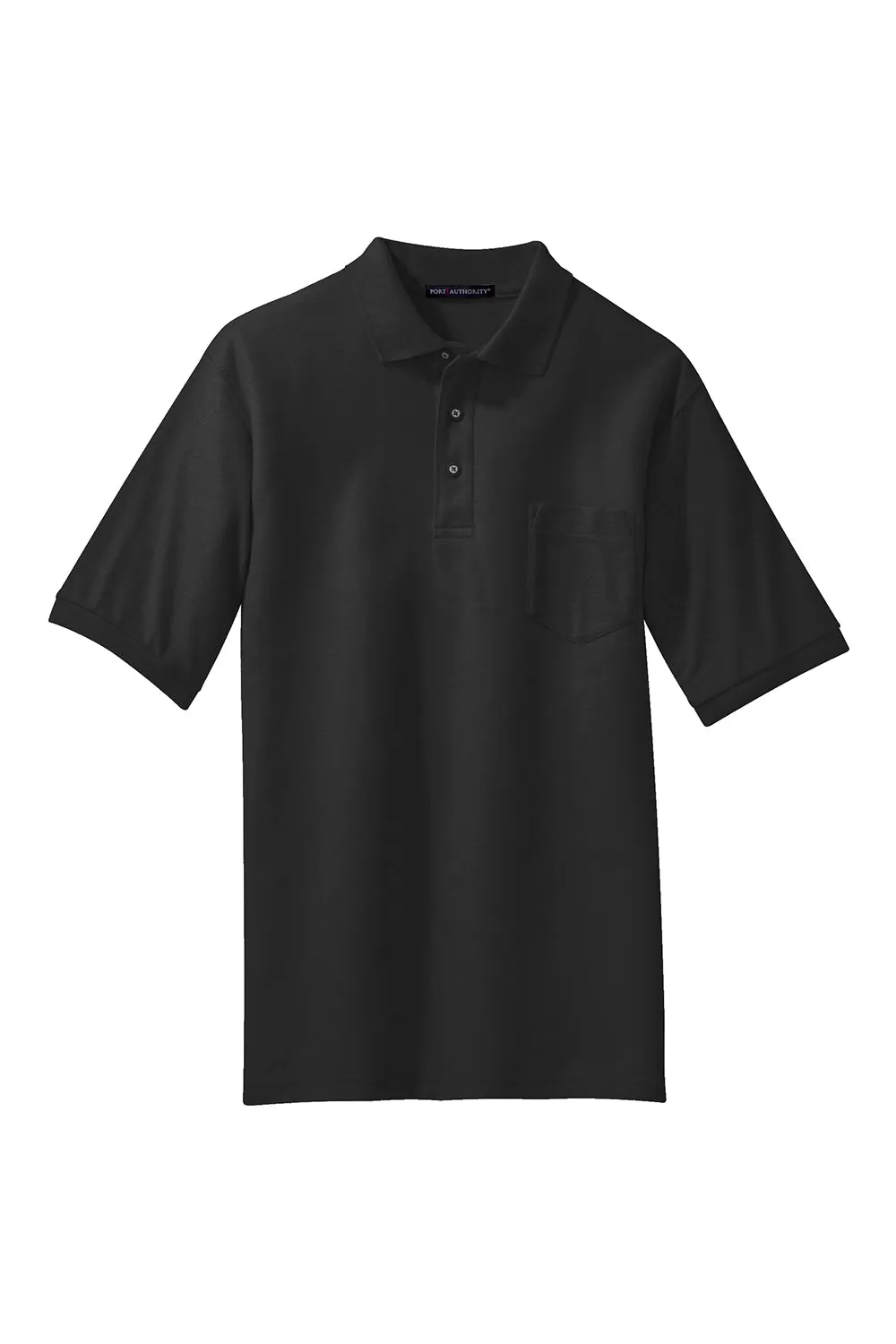 Port Authority Mens Silk Touch Wrinkle Resistant Short Sleeve Polo Shirt w/ Pocket - Black