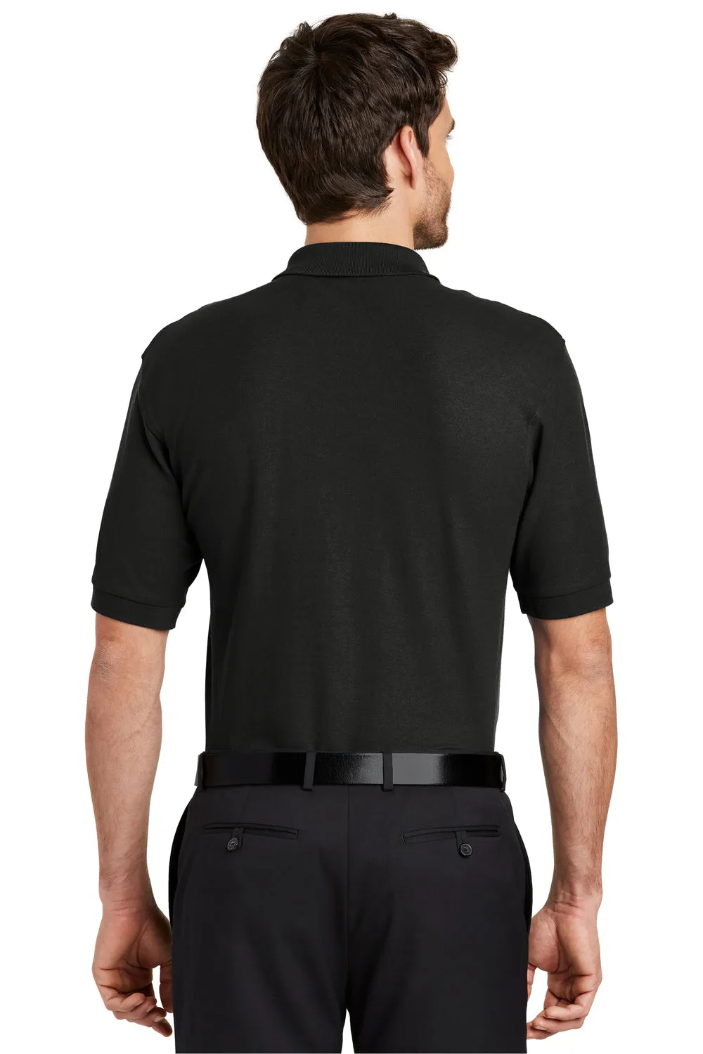 Port Authority Mens Silk Touch Wrinkle Resistant Short Sleeve Polo Shirt w/ Pocket - Black