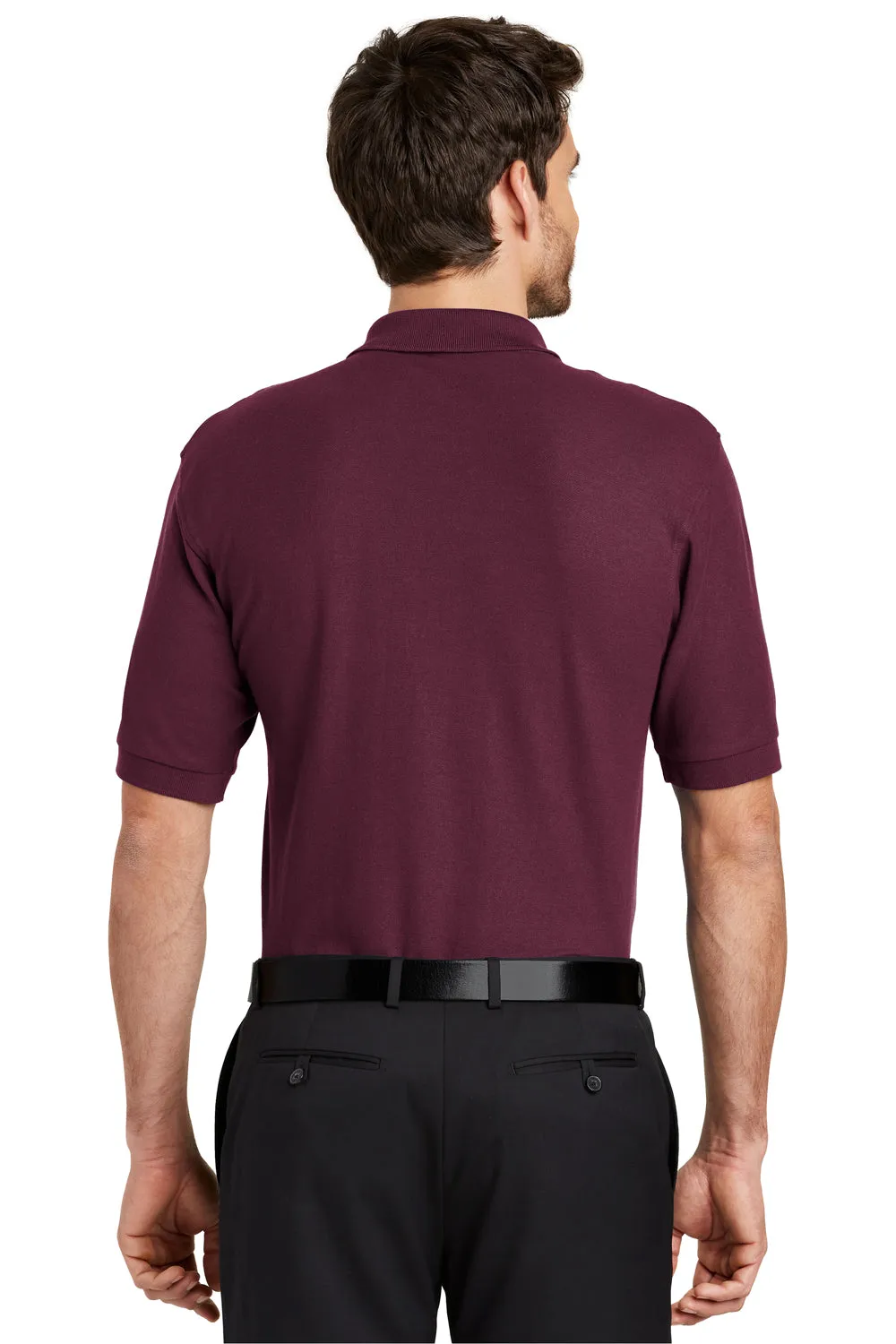 Port Authority Mens Silk Touch Wrinkle Resistant Short Sleeve Polo Shirt w/ Pocket - Burgundy