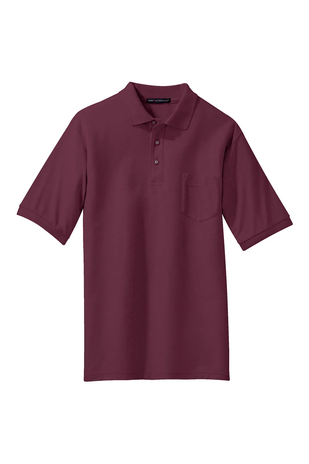 Port Authority Mens Silk Touch Wrinkle Resistant Short Sleeve Polo Shirt w/ Pocket - Burgundy
