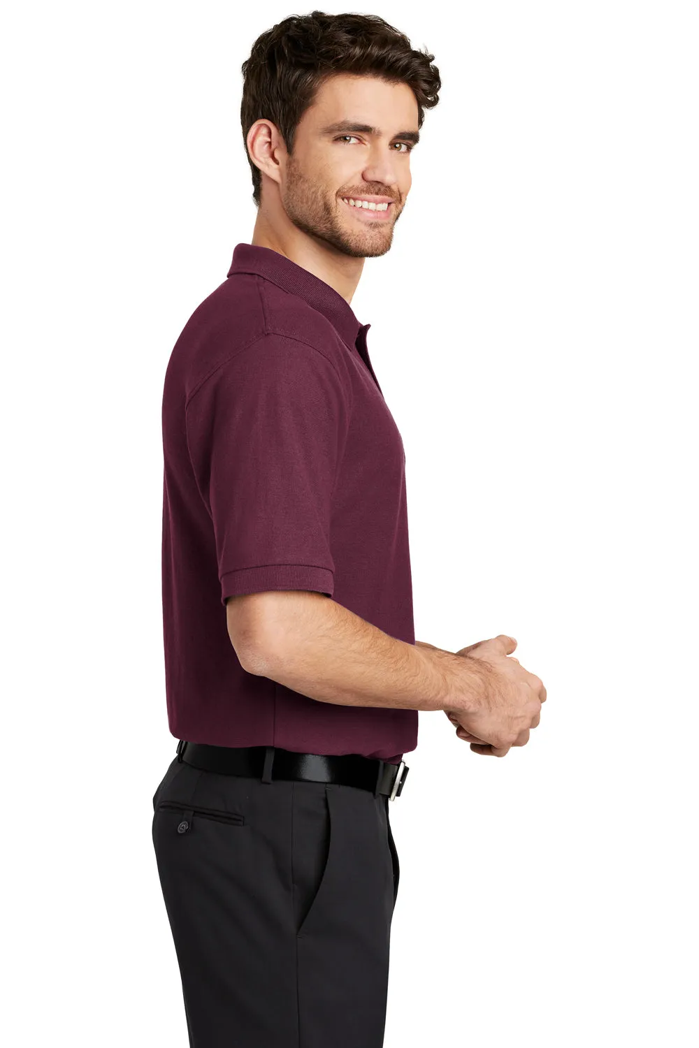 Port Authority Mens Silk Touch Wrinkle Resistant Short Sleeve Polo Shirt w/ Pocket - Burgundy