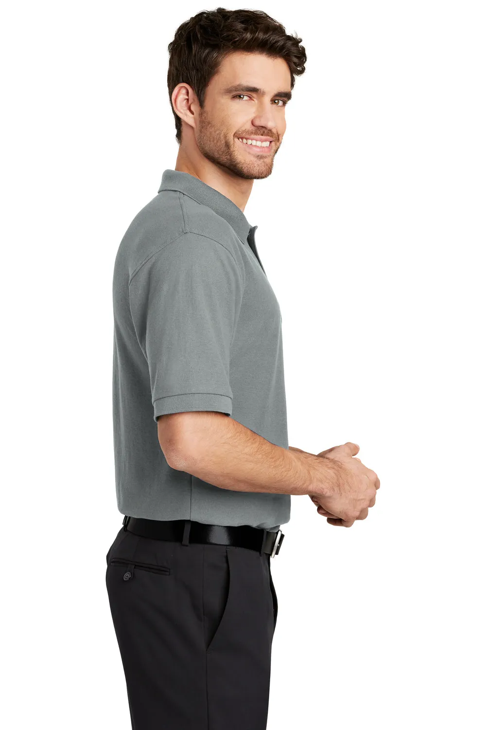 Port Authority Mens Silk Touch Wrinkle Resistant Short Sleeve Polo Shirt w/ Pocket - Cool Grey