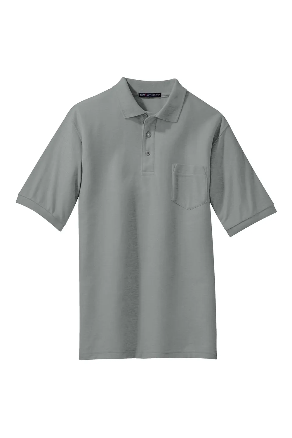 Port Authority Mens Silk Touch Wrinkle Resistant Short Sleeve Polo Shirt w/ Pocket - Cool Grey