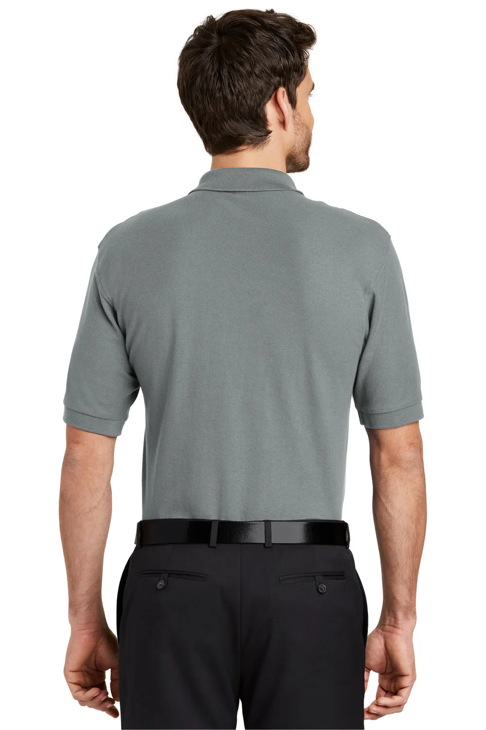 Port Authority Mens Silk Touch Wrinkle Resistant Short Sleeve Polo Shirt w/ Pocket - Cool Grey