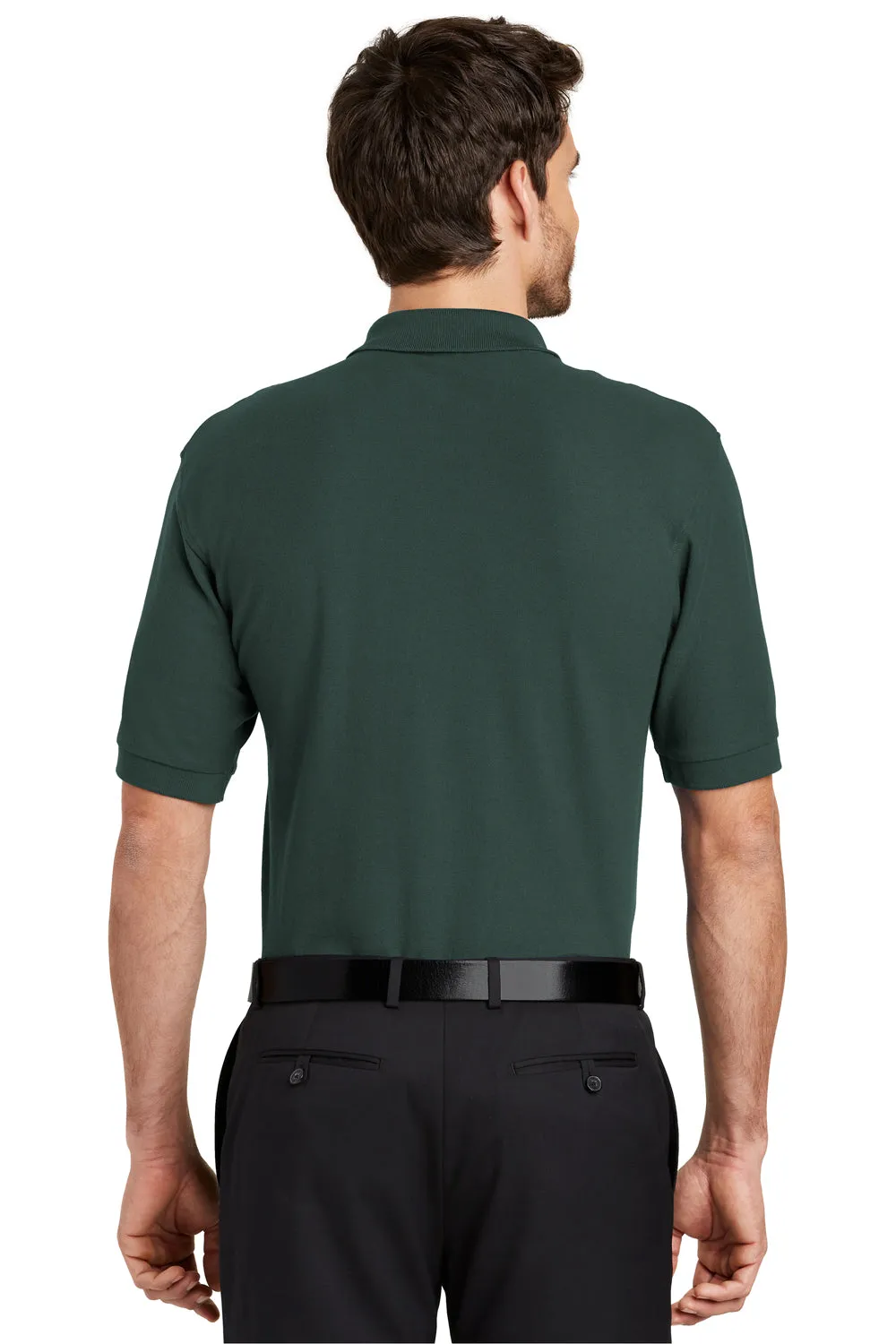 Port Authority Mens Silk Touch Wrinkle Resistant Short Sleeve Polo Shirt w/ Pocket - Dark Green