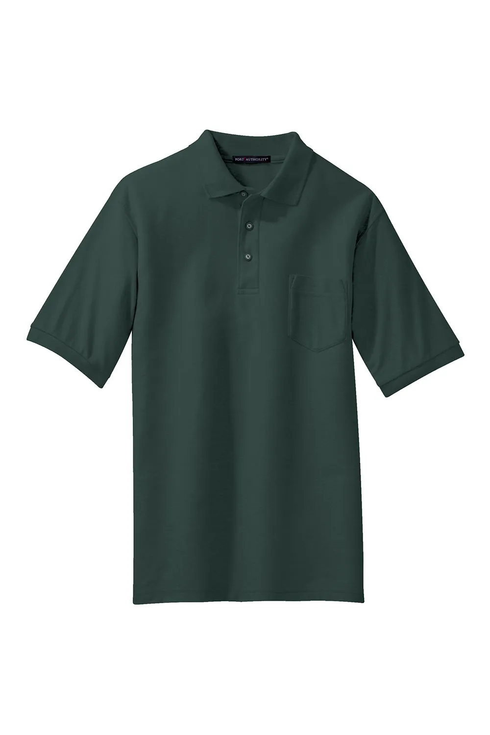 Port Authority Mens Silk Touch Wrinkle Resistant Short Sleeve Polo Shirt w/ Pocket - Dark Green