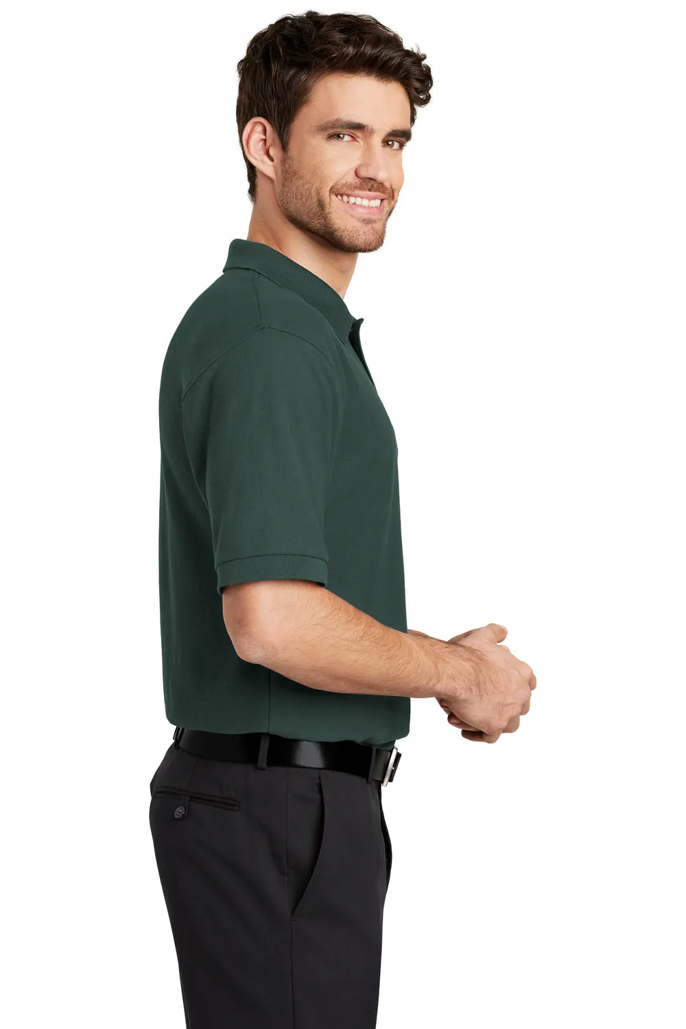 Port Authority Mens Silk Touch Wrinkle Resistant Short Sleeve Polo Shirt w/ Pocket - Dark Green