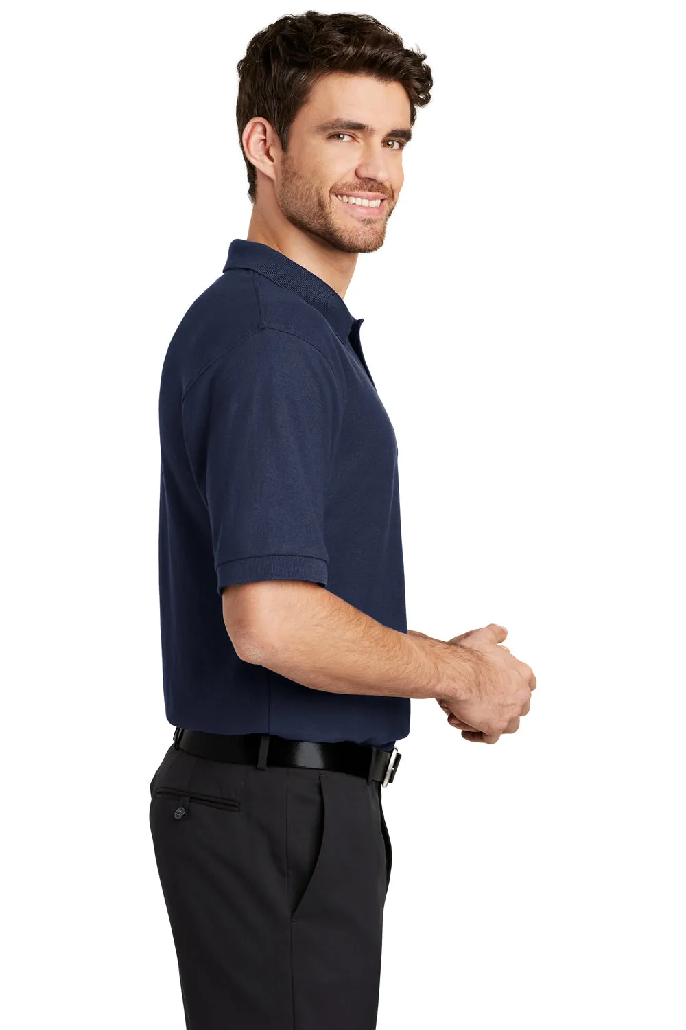 Port Authority Mens Silk Touch Wrinkle Resistant Short Sleeve Polo Shirt w/ Pocket - Navy Blue