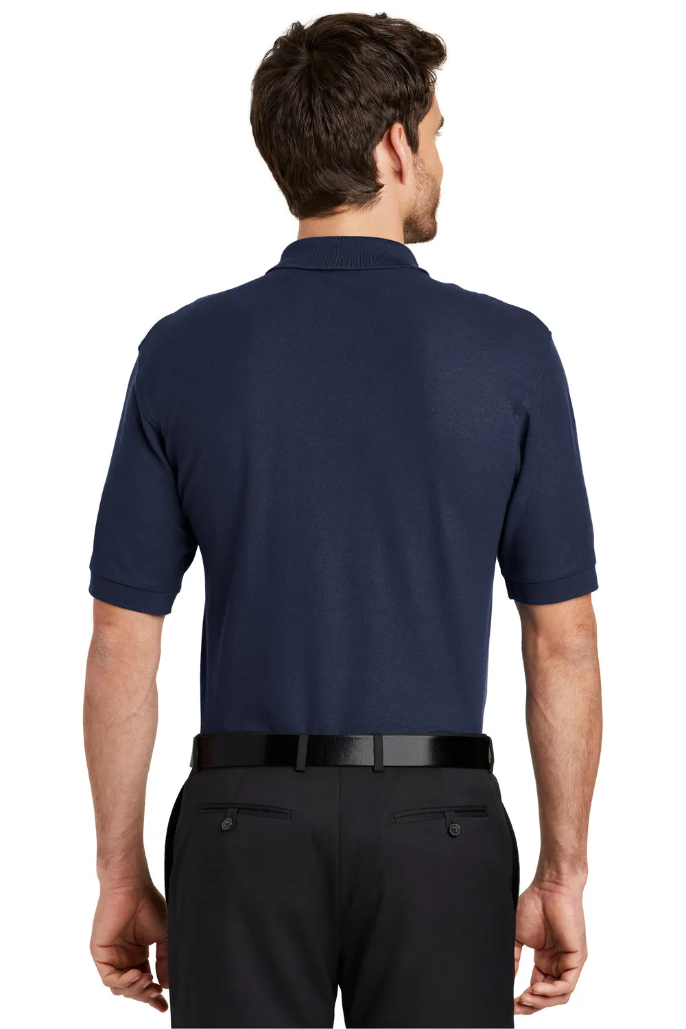 Port Authority Mens Silk Touch Wrinkle Resistant Short Sleeve Polo Shirt w/ Pocket - Navy Blue