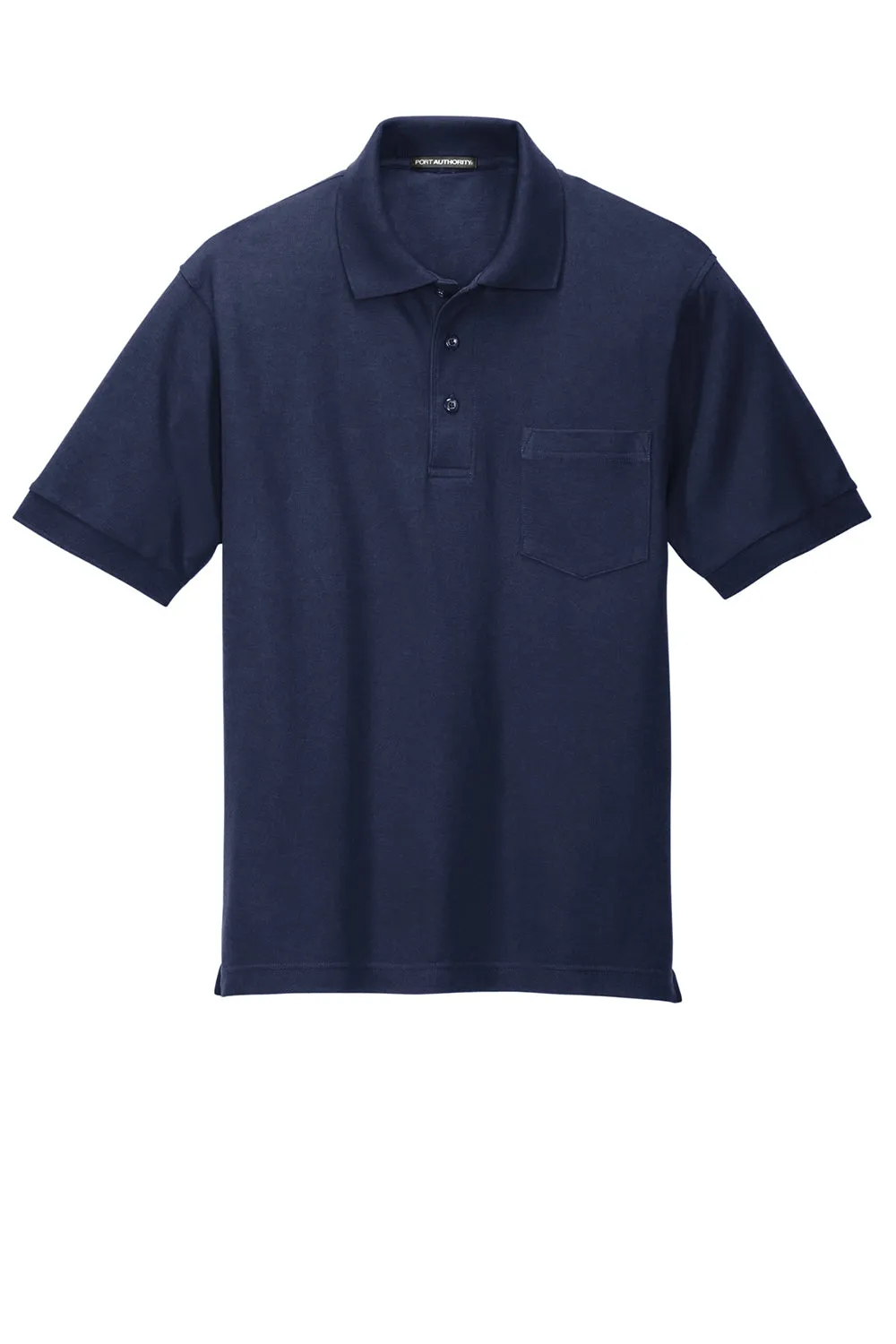 Port Authority Mens Silk Touch Wrinkle Resistant Short Sleeve Polo Shirt w/ Pocket - Navy Blue