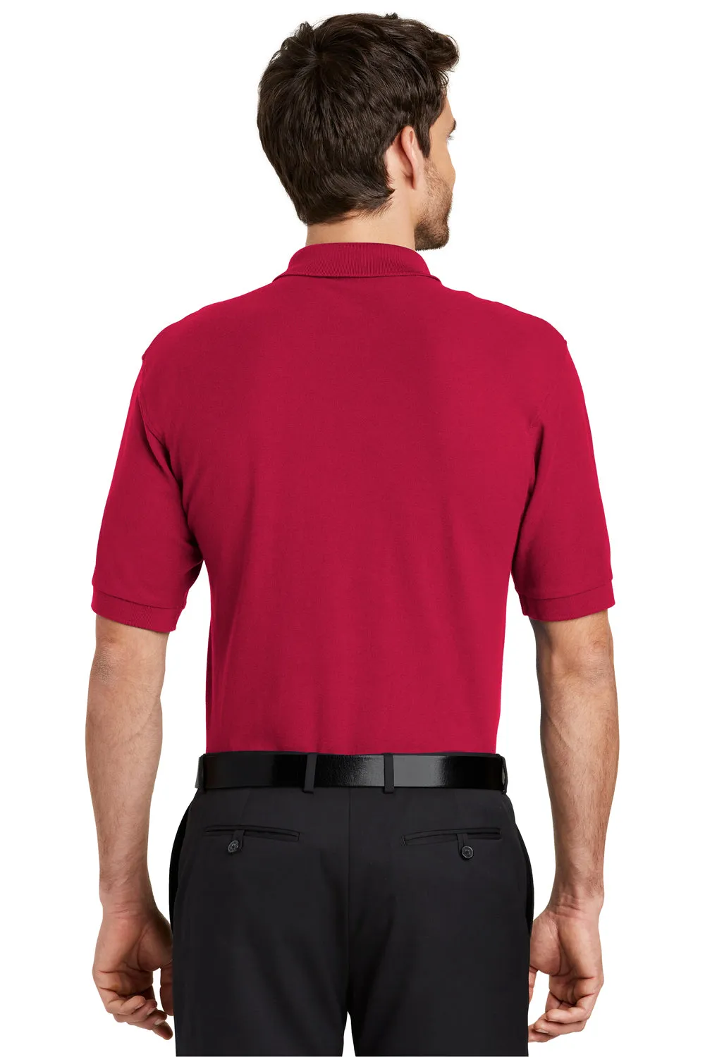 Port Authority Mens Silk Touch Wrinkle Resistant Short Sleeve Polo Shirt w/ Pocket - Red