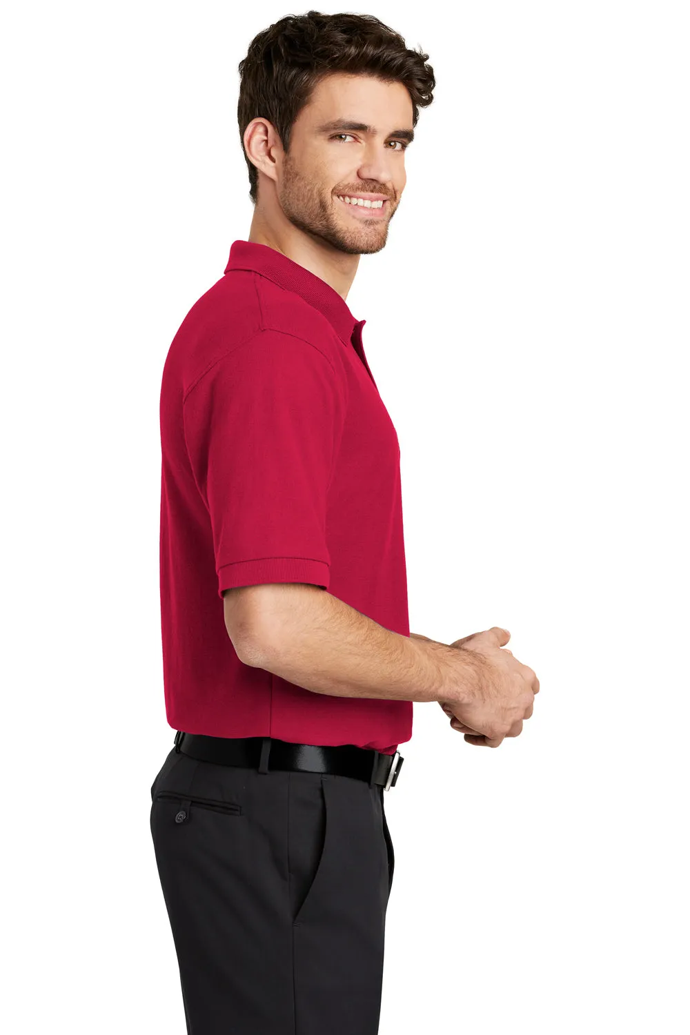 Port Authority Mens Silk Touch Wrinkle Resistant Short Sleeve Polo Shirt w/ Pocket - Red