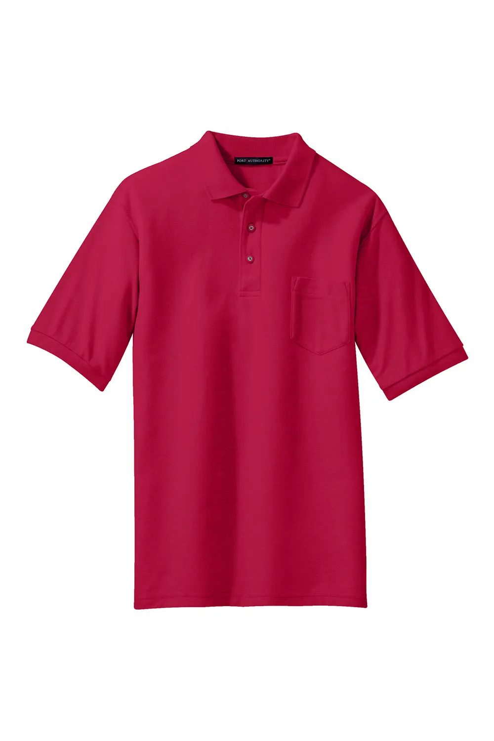 Port Authority Mens Silk Touch Wrinkle Resistant Short Sleeve Polo Shirt w/ Pocket - Red