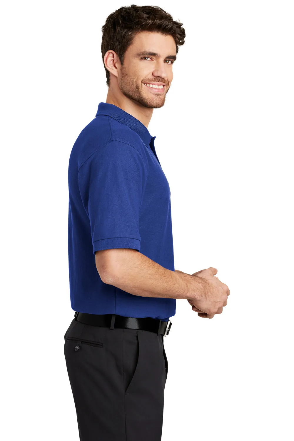 Port Authority Mens Silk Touch Wrinkle Resistant Short Sleeve Polo Shirt w/ Pocket - Royal Blue