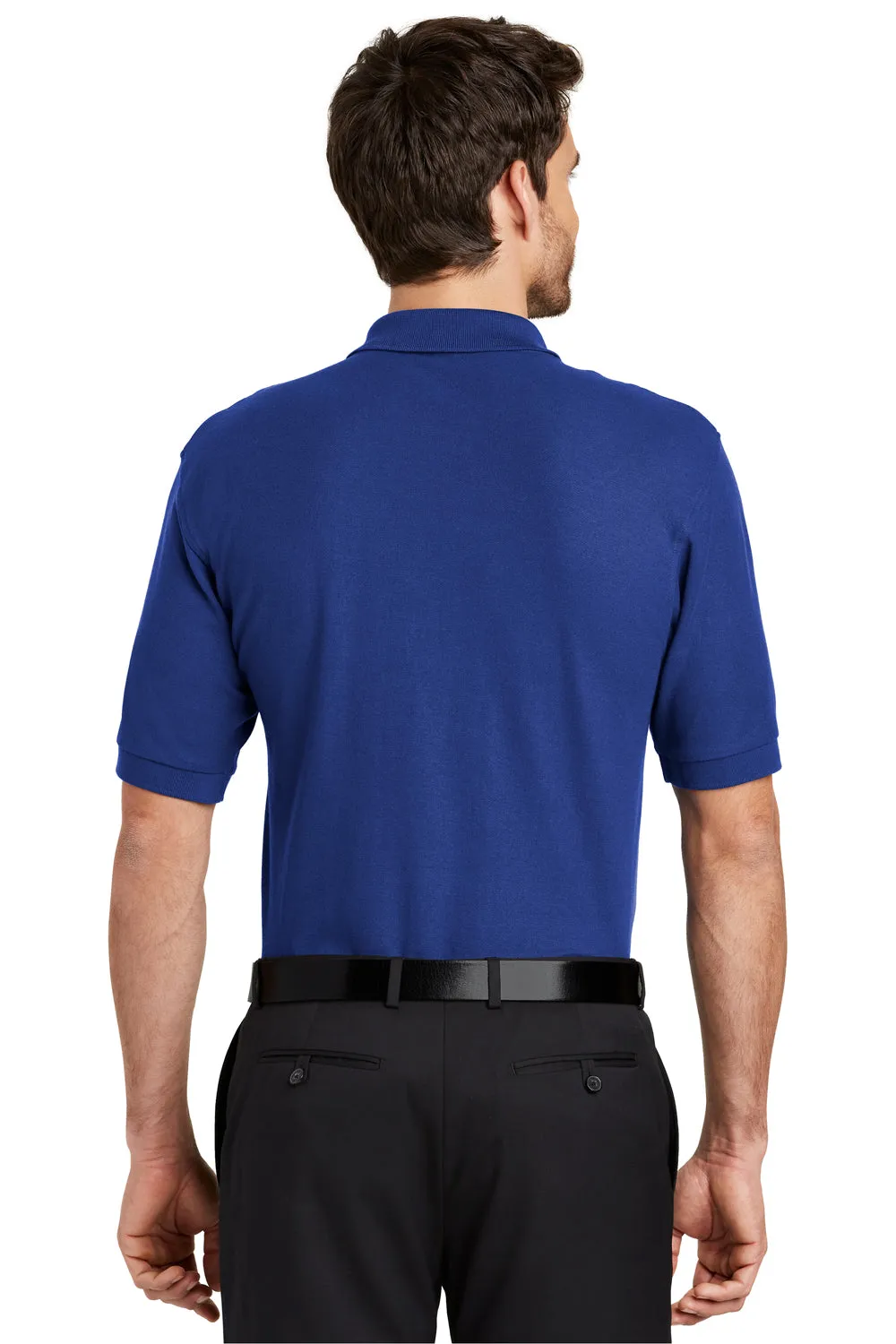 Port Authority Mens Silk Touch Wrinkle Resistant Short Sleeve Polo Shirt w/ Pocket - Royal Blue