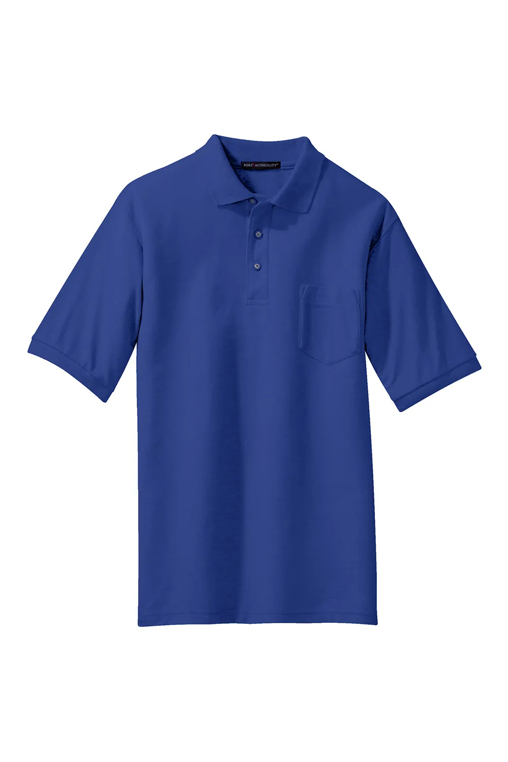 Port Authority Mens Silk Touch Wrinkle Resistant Short Sleeve Polo Shirt w/ Pocket - Royal Blue
