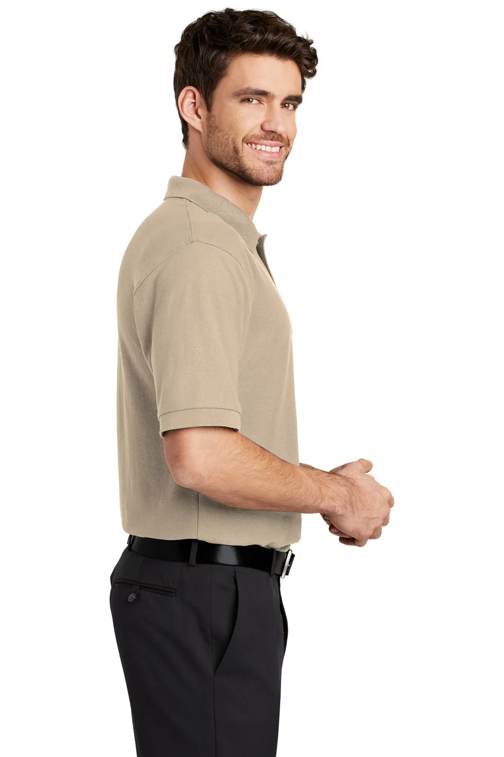 Port Authority Mens Silk Touch Wrinkle Resistant Short Sleeve Polo Shirt w/ Pocket - Stone