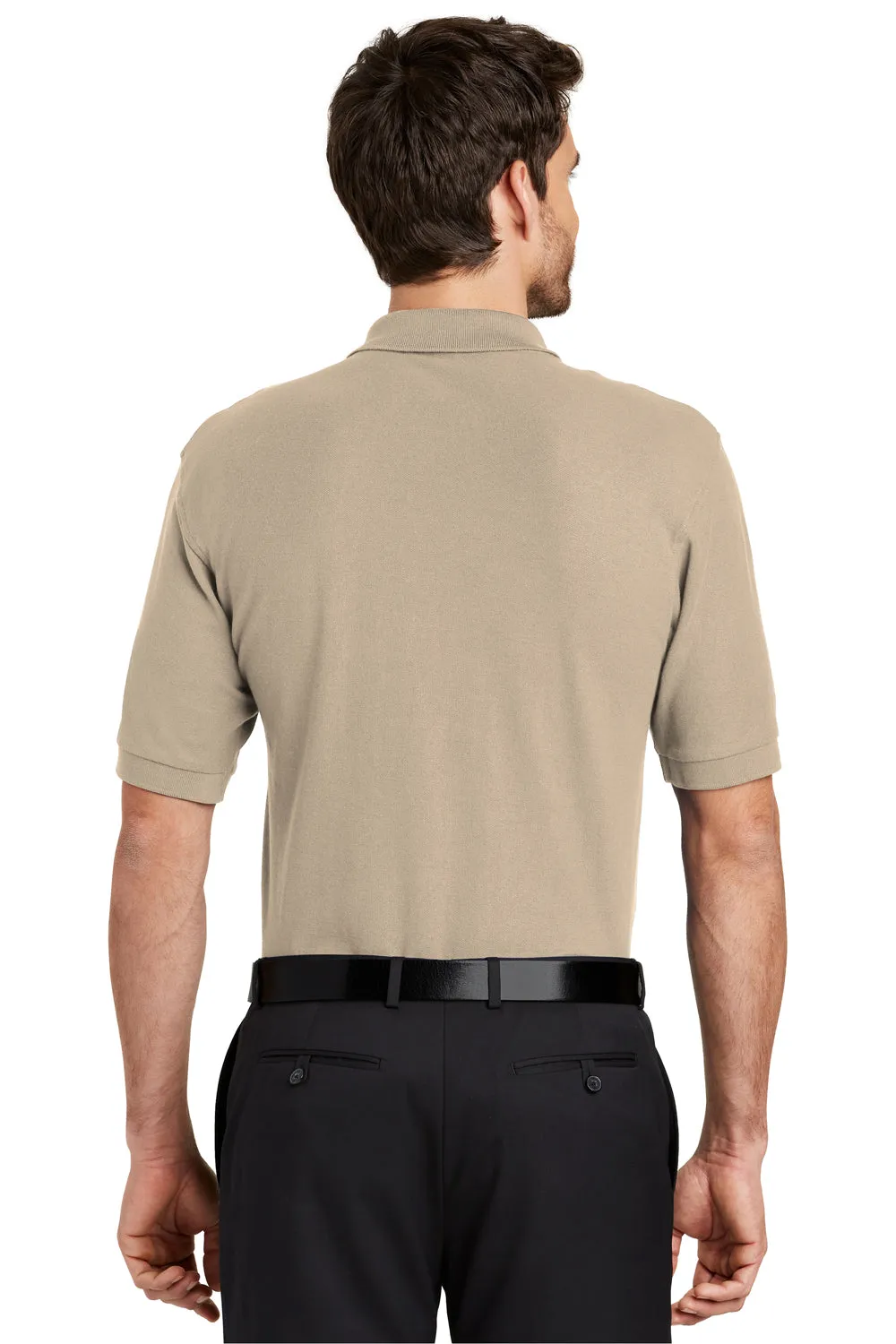 Port Authority Mens Silk Touch Wrinkle Resistant Short Sleeve Polo Shirt w/ Pocket - Stone