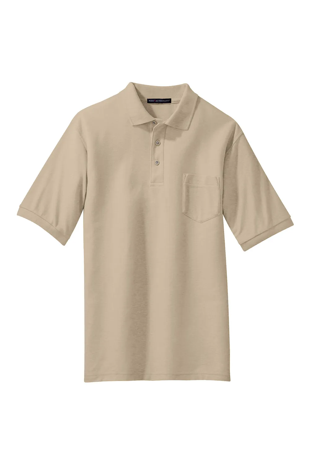 Port Authority Mens Silk Touch Wrinkle Resistant Short Sleeve Polo Shirt w/ Pocket - Stone