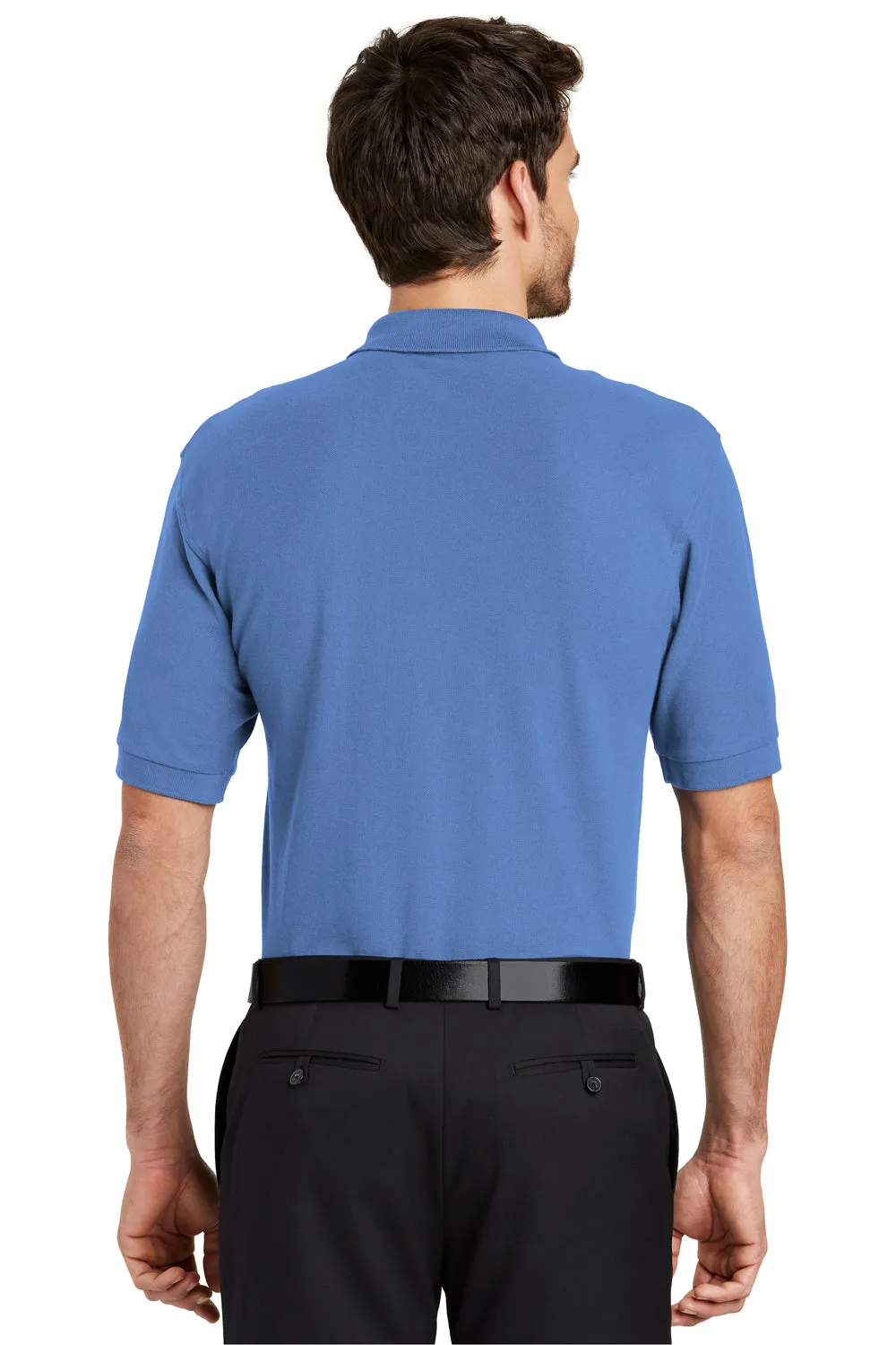 Port Authority Mens Silk Touch Wrinkle Resistant Short Sleeve Polo Shirt w/ Pocket - Ultramarine Blue
