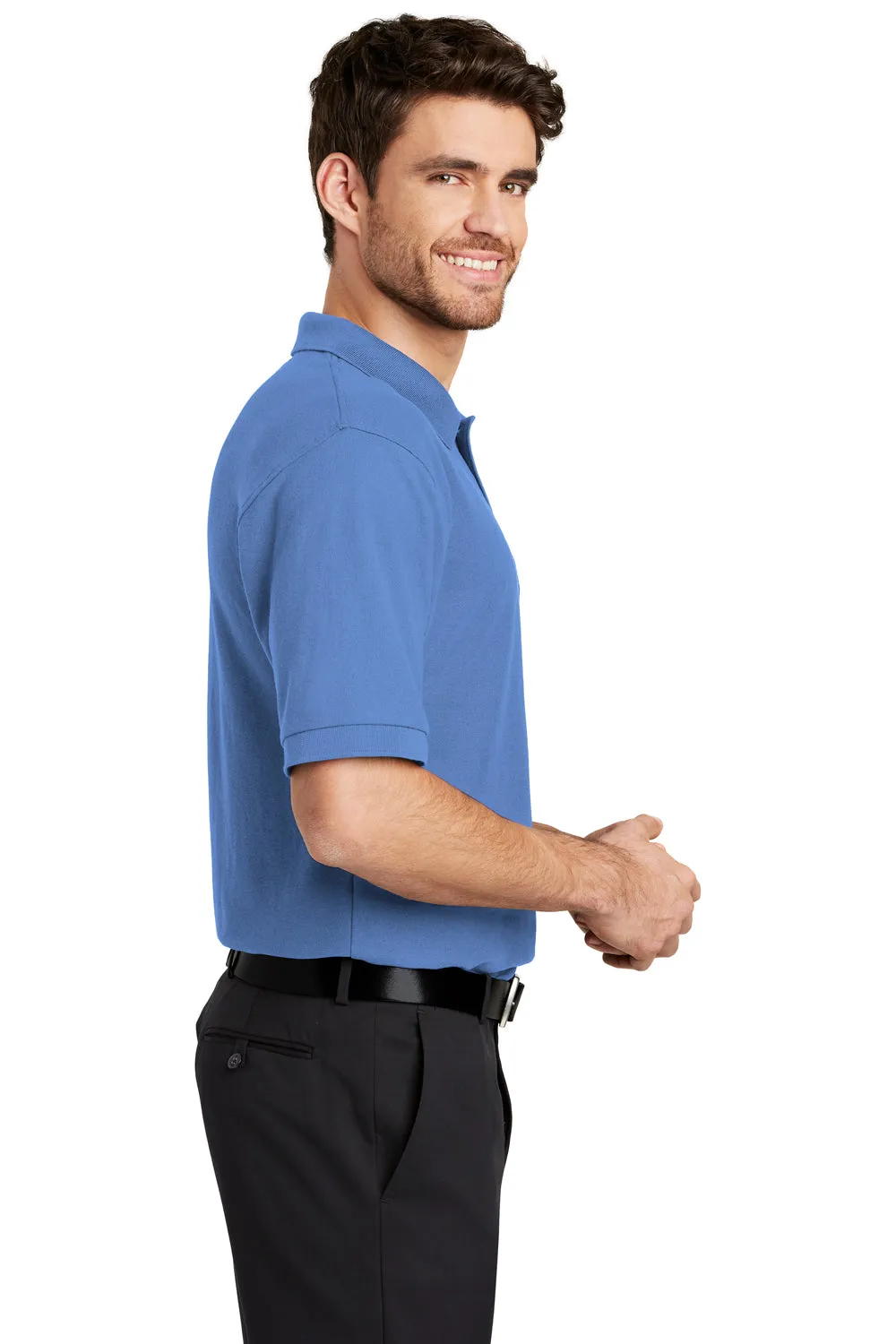 Port Authority Mens Silk Touch Wrinkle Resistant Short Sleeve Polo Shirt w/ Pocket - Ultramarine Blue
