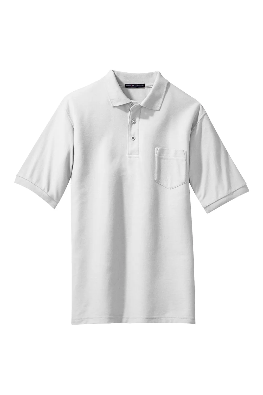 Port Authority Mens Silk Touch Wrinkle Resistant Short Sleeve Polo Shirt w/ Pocket - White - Closeout