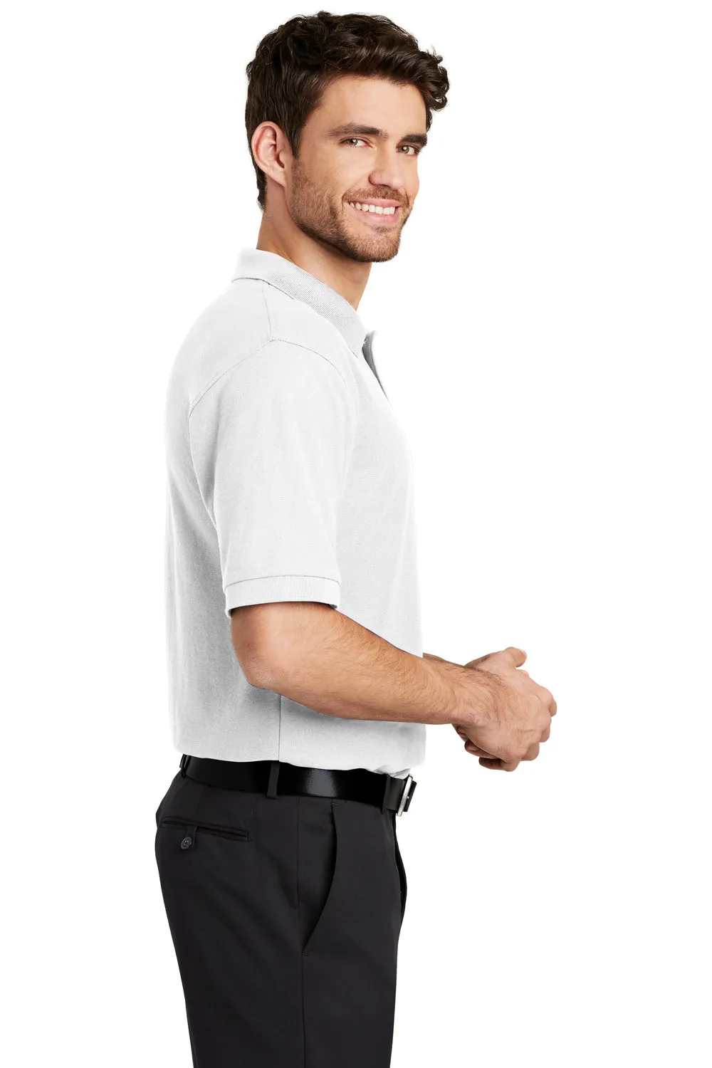 Port Authority Mens Silk Touch Wrinkle Resistant Short Sleeve Polo Shirt w/ Pocket - White - Closeout