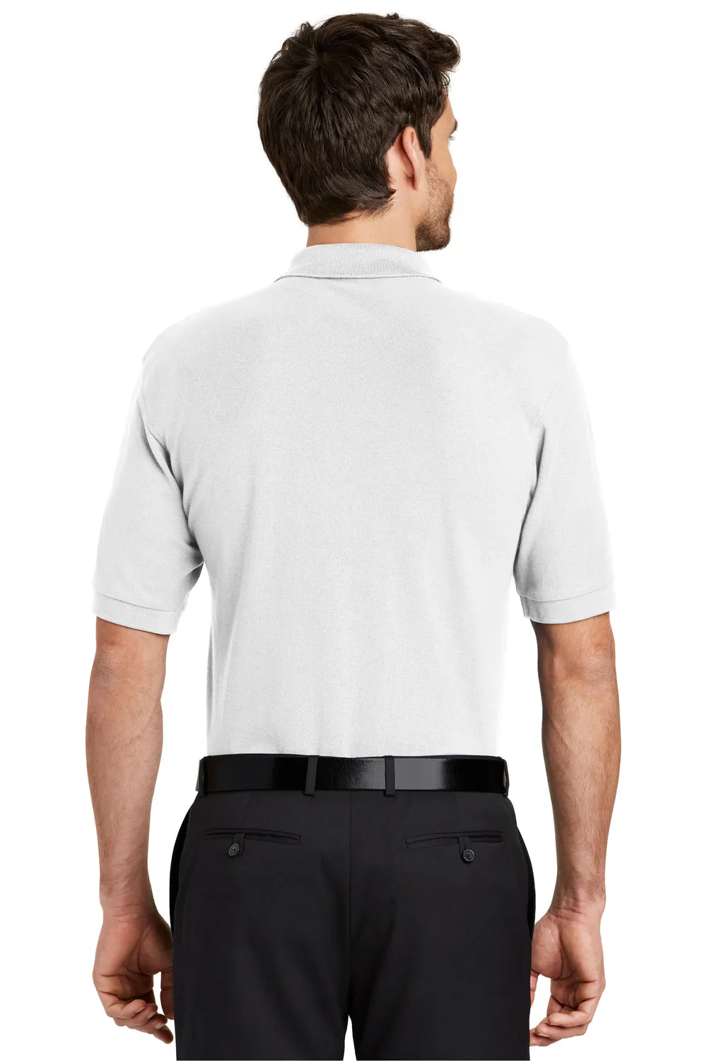 Port Authority Mens Silk Touch Wrinkle Resistant Short Sleeve Polo Shirt w/ Pocket - White - Closeout