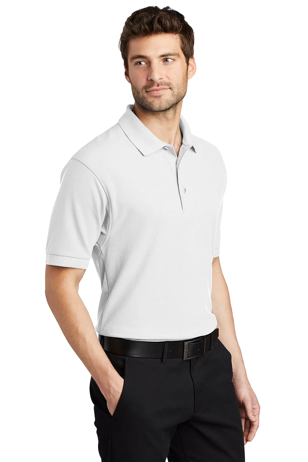 Port Authority Mens Silk Touch Wrinkle Resistant Short Sleeve Polo Shirt - White