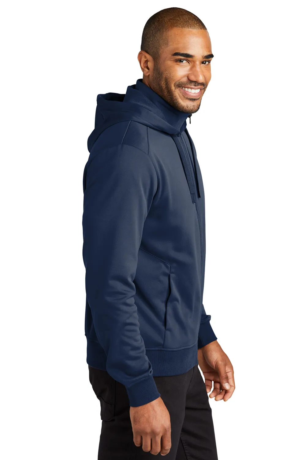 Port Authority Mens Smooth Fleece Full Zip Hooded Jacket - River Navy Blue