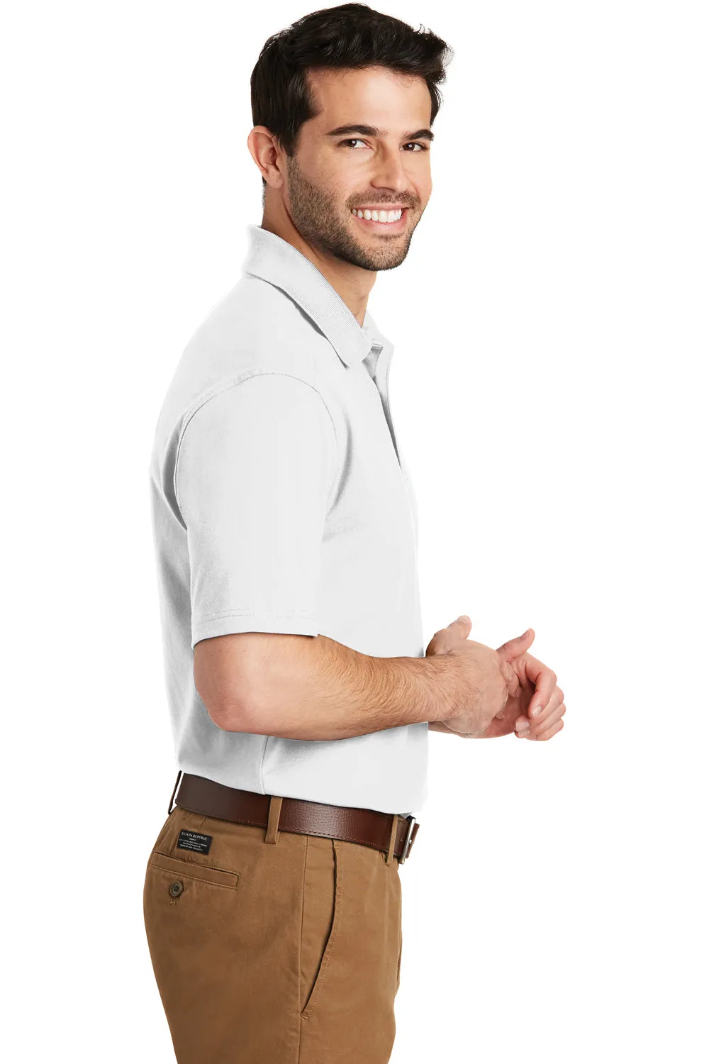 Port Authority Mens SuperPro Moisture Wicking Short Sleeve Polo Shirt - White - Closeout