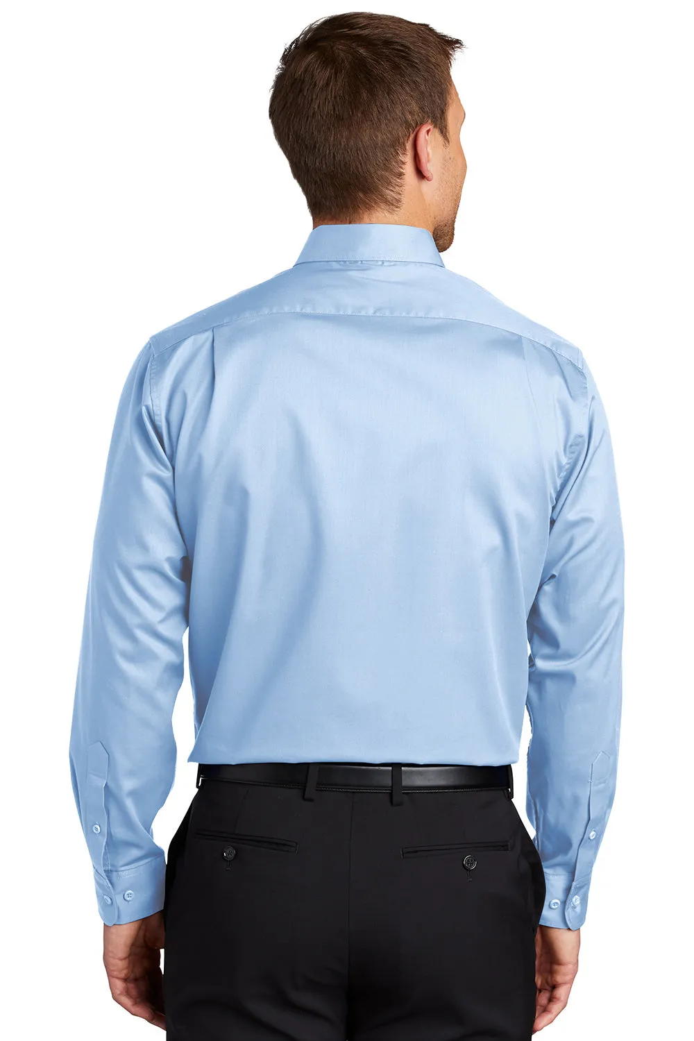 Port Authority Mens SuperPro Wrinkle Resistant Long Sleeve Button Down Shirt w/ Pocket - Cloud Blue - Closeout
