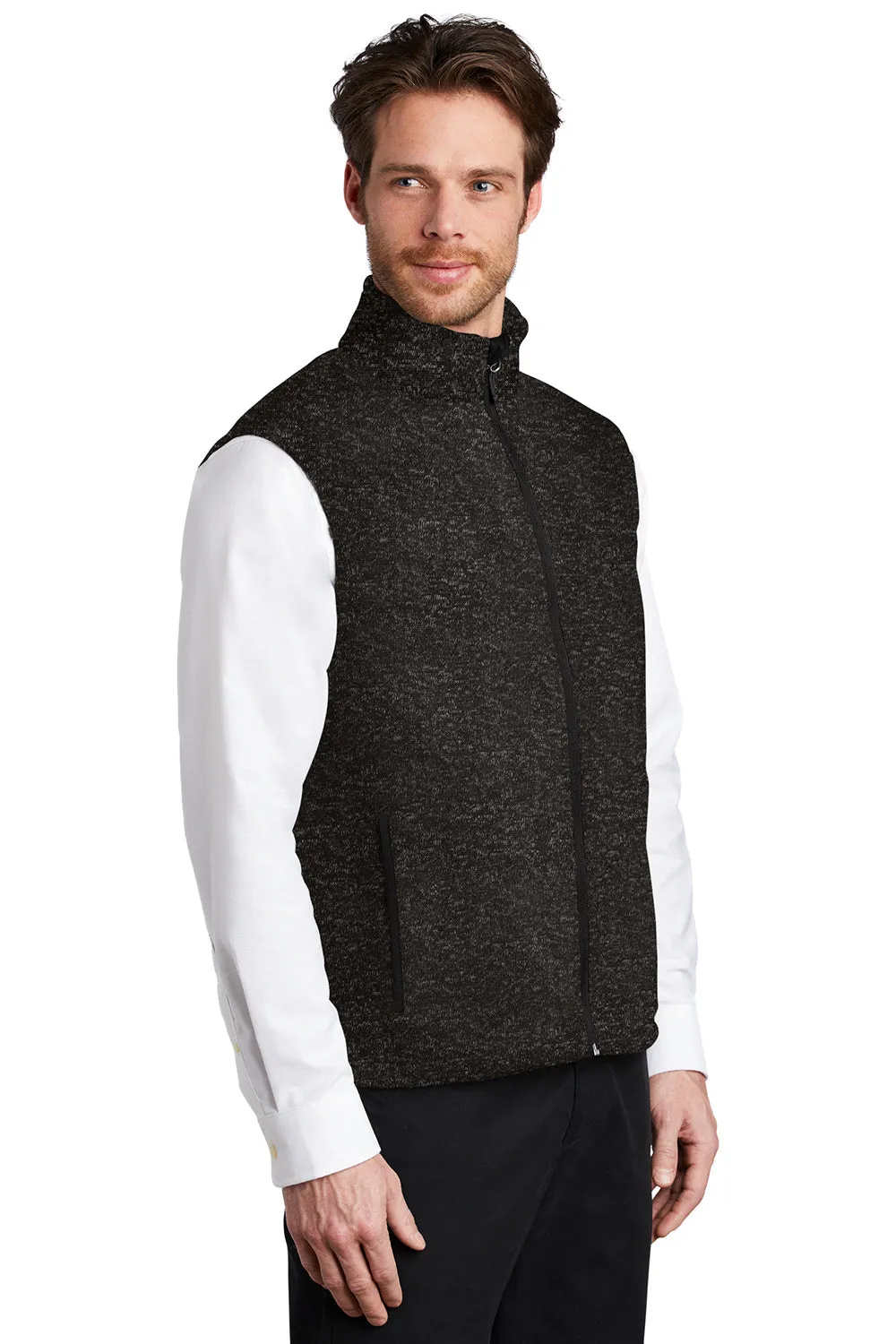 Port Authority Mens Sweater Fleece Full Zip Vest - Heather Black