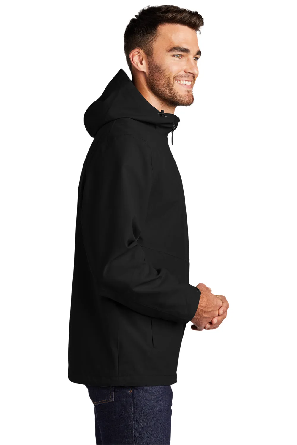 Port Authority Mens Tech Wind & Water Resistant Full Zip Hooded Rain Jacket - Deep Black