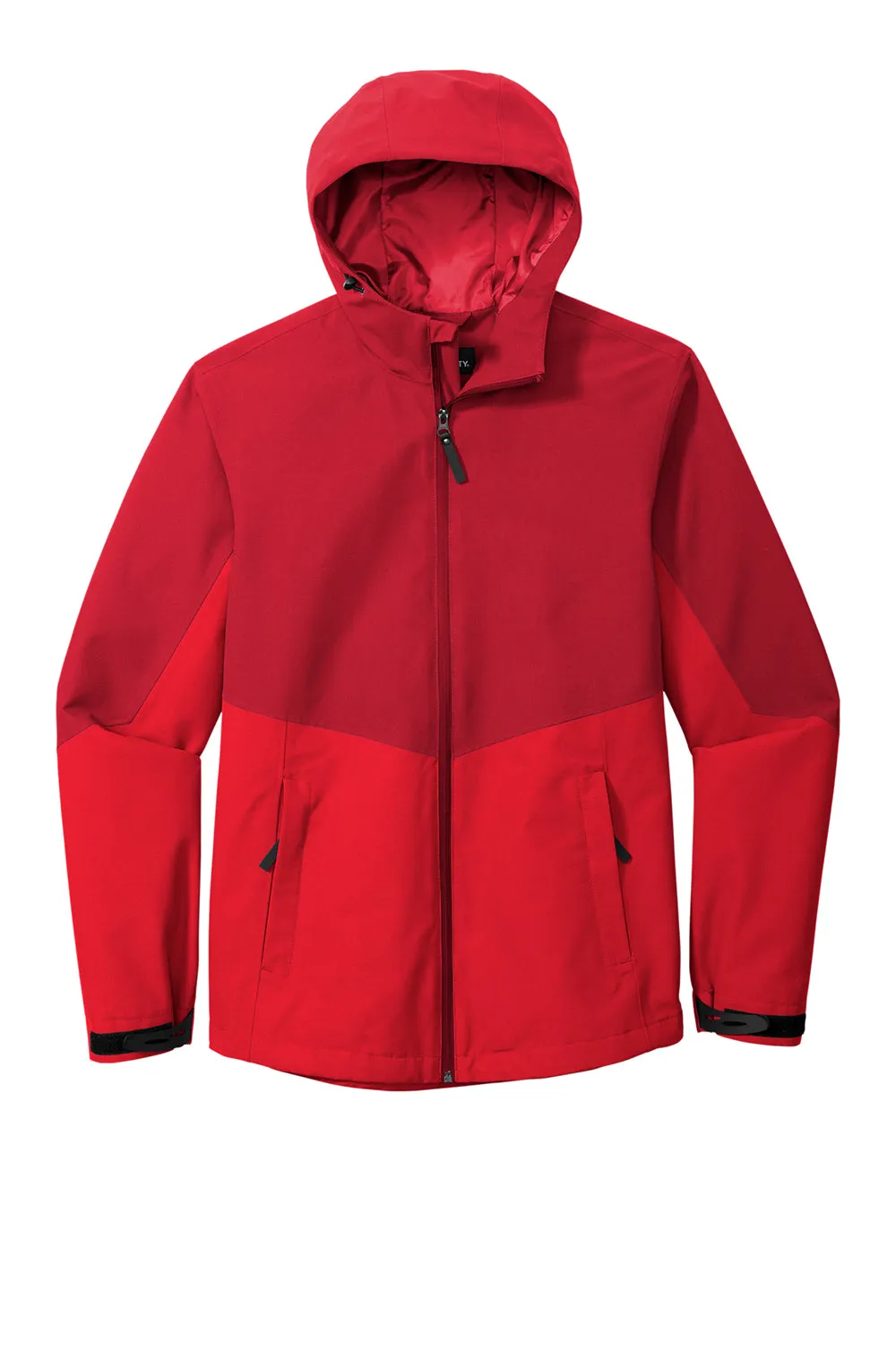 Port Authority Mens Tech Wind & Water Resistant Full Zip Hooded Rain Jacket - Sangria Red/True Red - Closeout